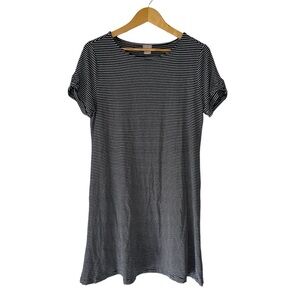 Chico’s Striped Swing Shirt Dress Stretchy Soft Sleeve Twist Detail Sz 12/14 (2)